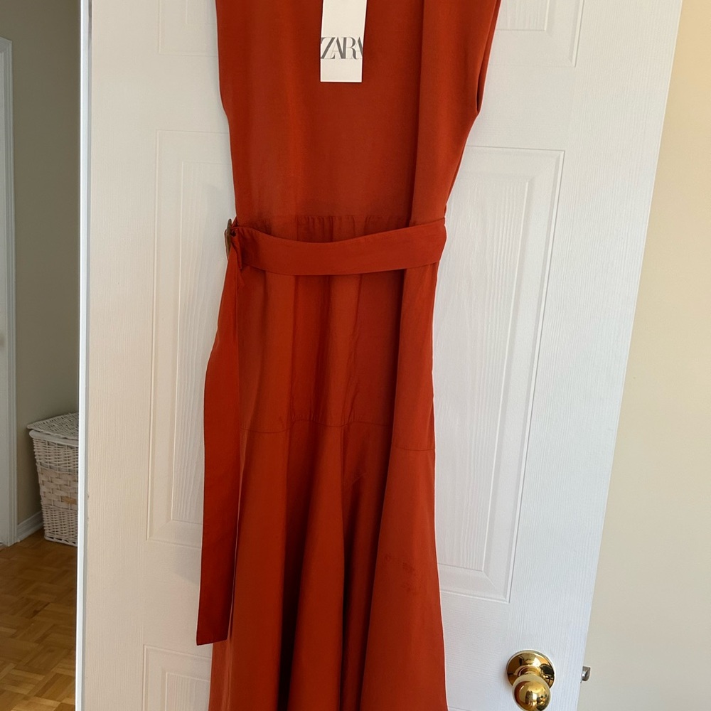 Zara Brown Sleeveless A-Line Midi Dress